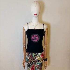 Wild Fable Y2K Black Graphic Cropped Tank Top - Large